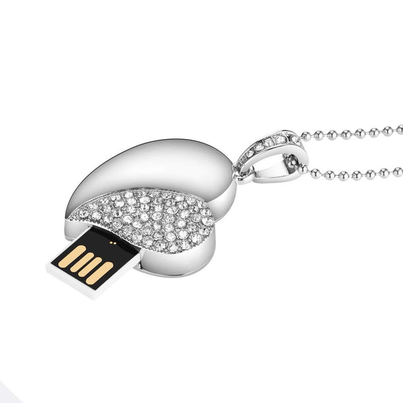 GARRULAX USB Flash Drive, Diamond Heart 8GB / 16GB / 32GB USB2.0 Waterproof USB Memory Stick Date Storage Pendrive Thumb Drives (16GB, Silver Heart) - Image 3
